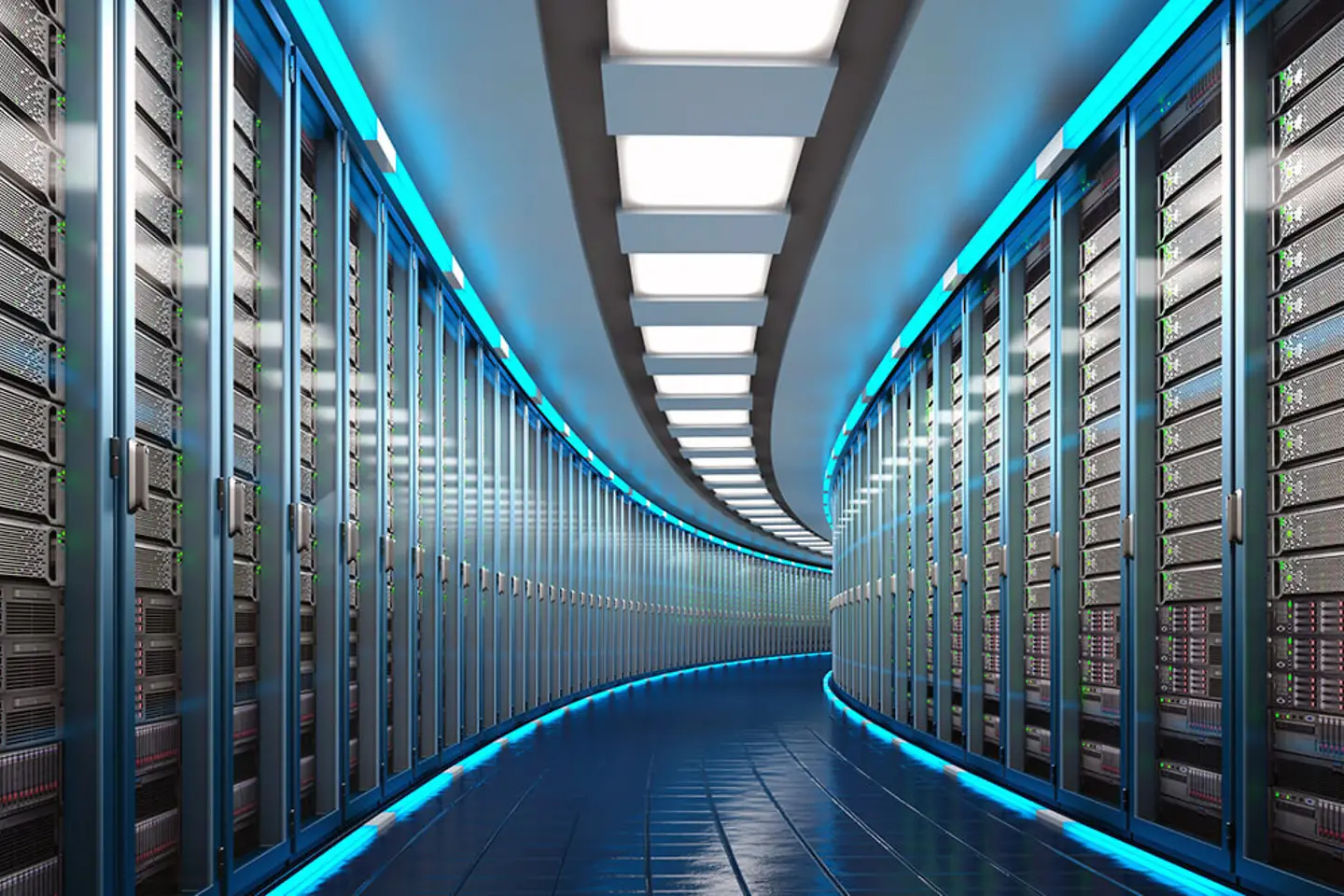 Vista de um data center moderno