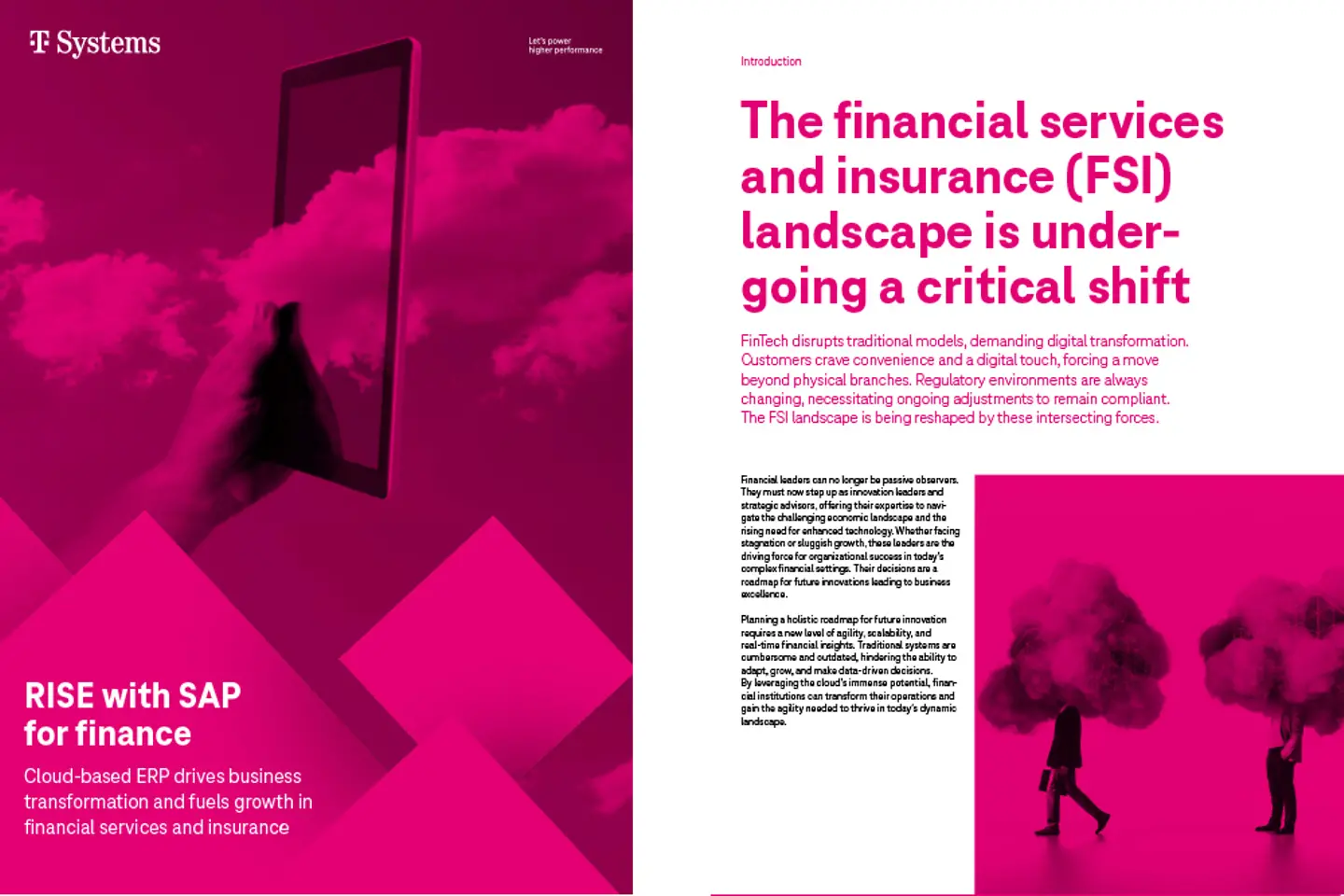 Captura de pantalla de la portada y la página siguiente del whitepaper: RISE with SAP para las finanzas