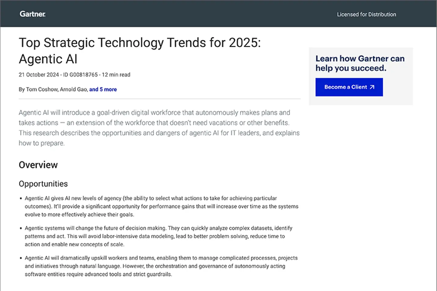 Preview of top strategic technology trends for 2025: Agentic AI