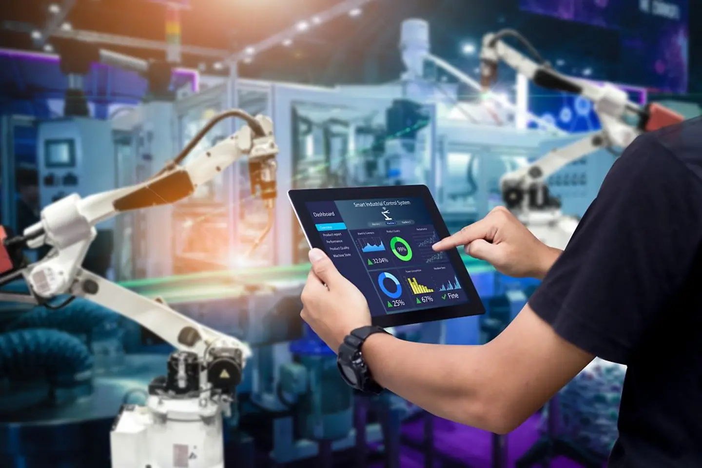 Un ingeniero trabaja con IA en una tablet
