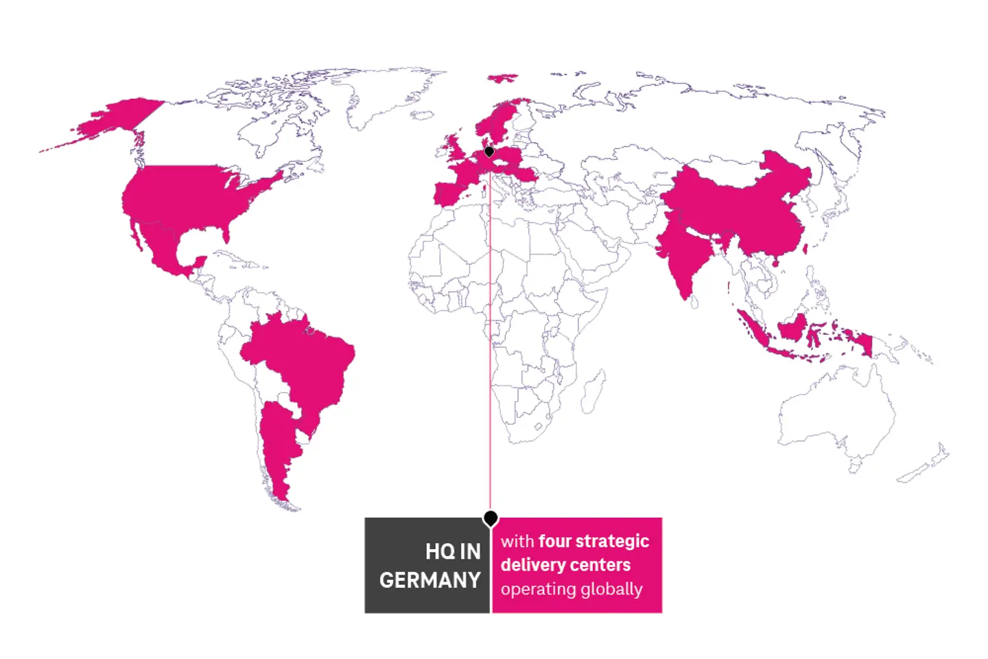 Mapa mundial com as unidades da T-Systems