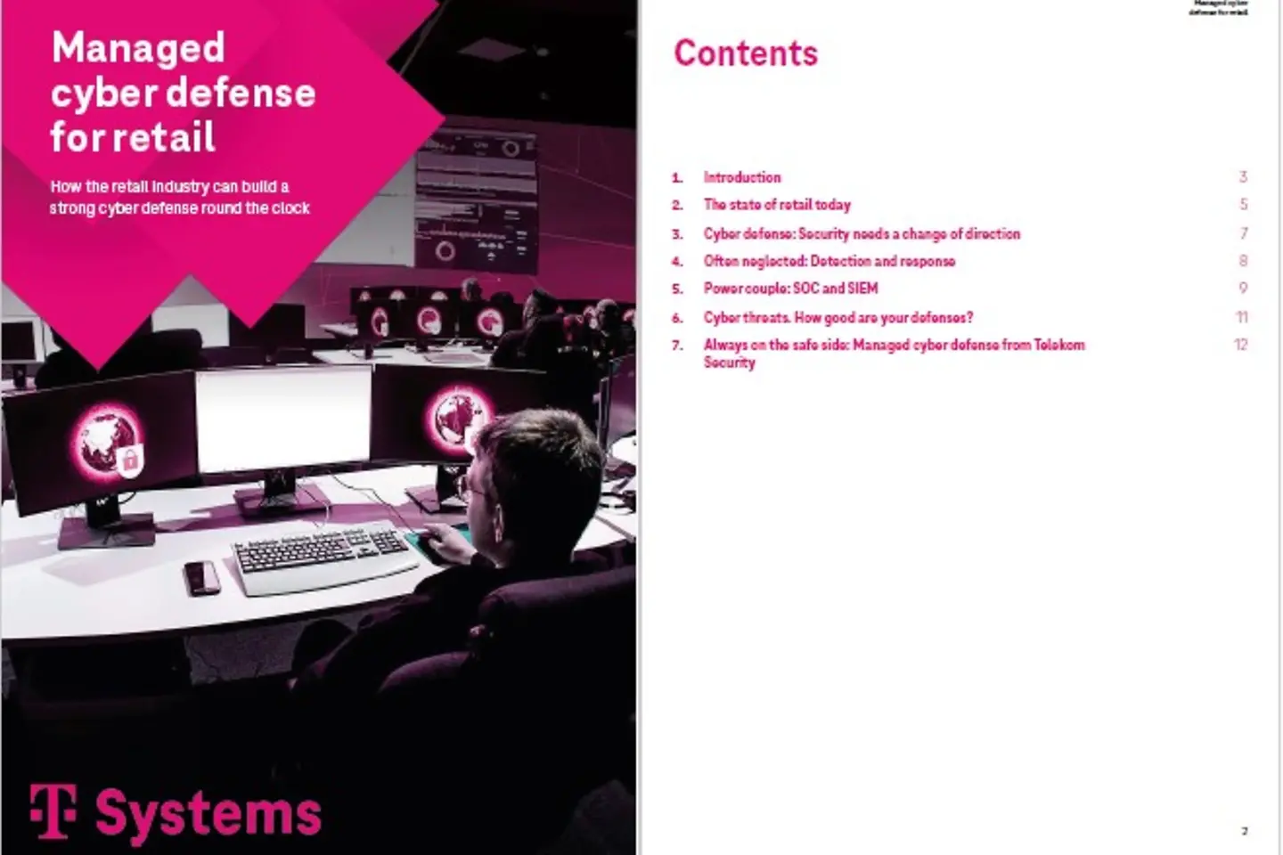 Cover and the next page as a screenshot showing the white paper: Managed cyber defense for retail