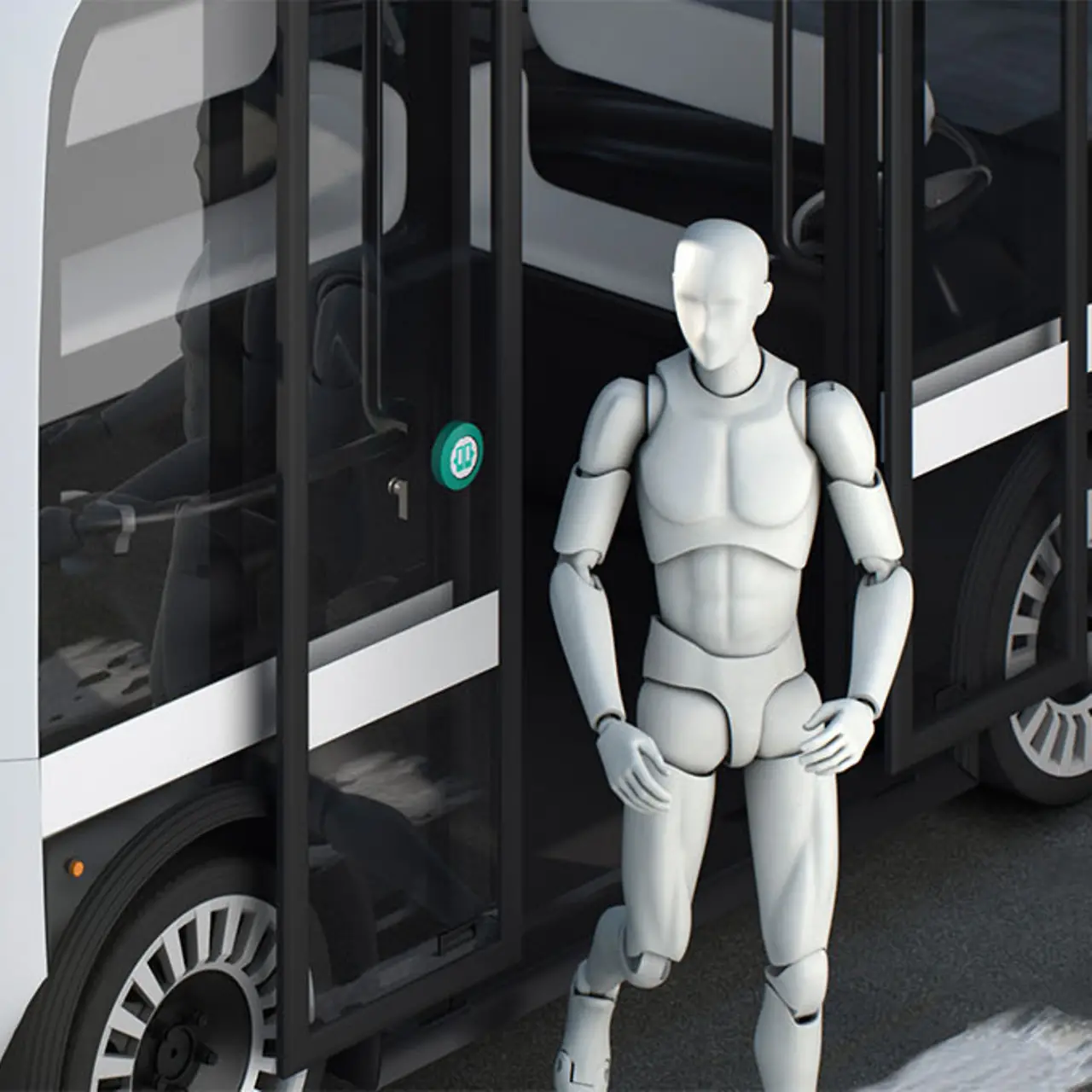 Autonomer Bus mit Roboter