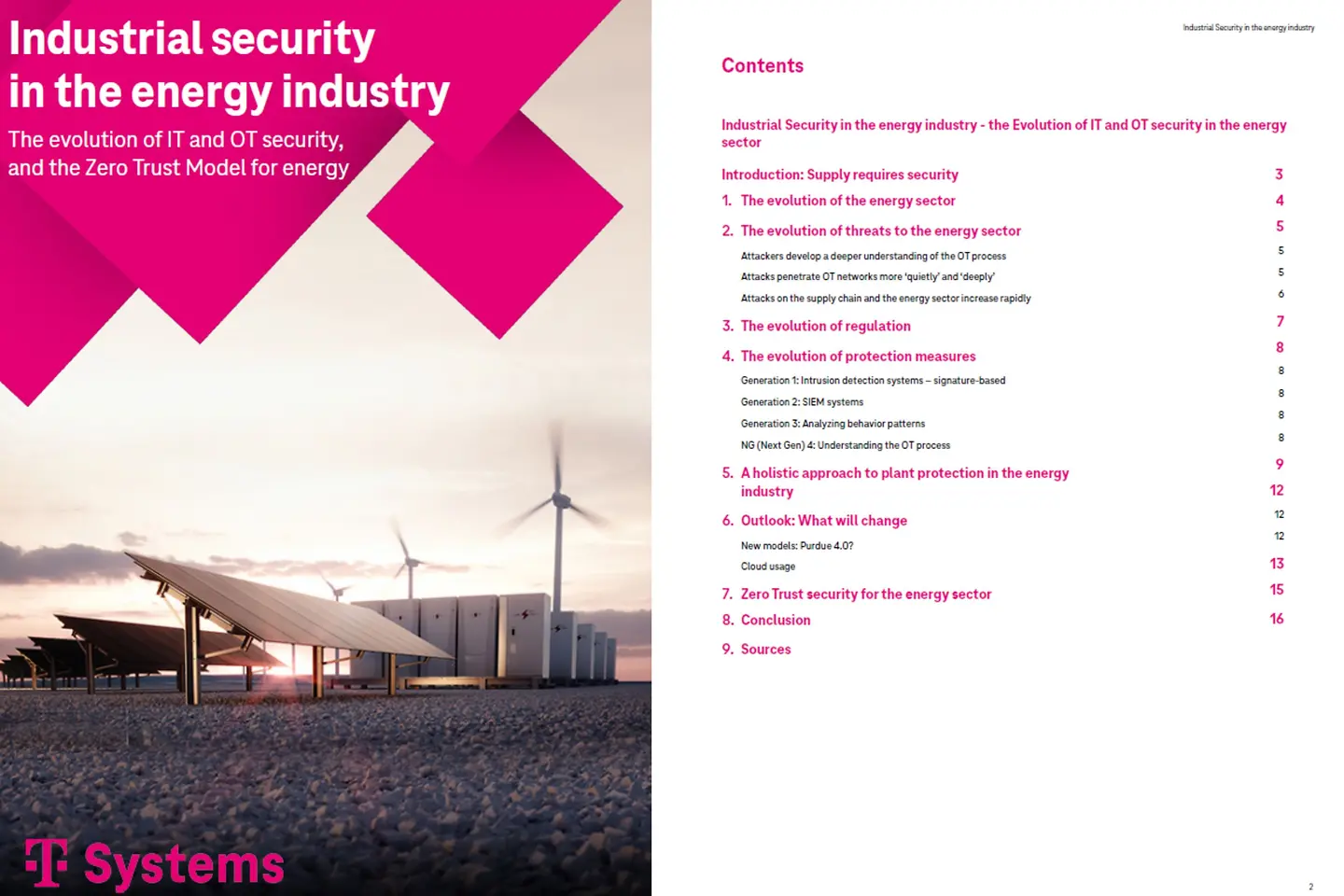 Cover and the next three pages as a screenshot showing the white paper Industrial Security in the energy industry